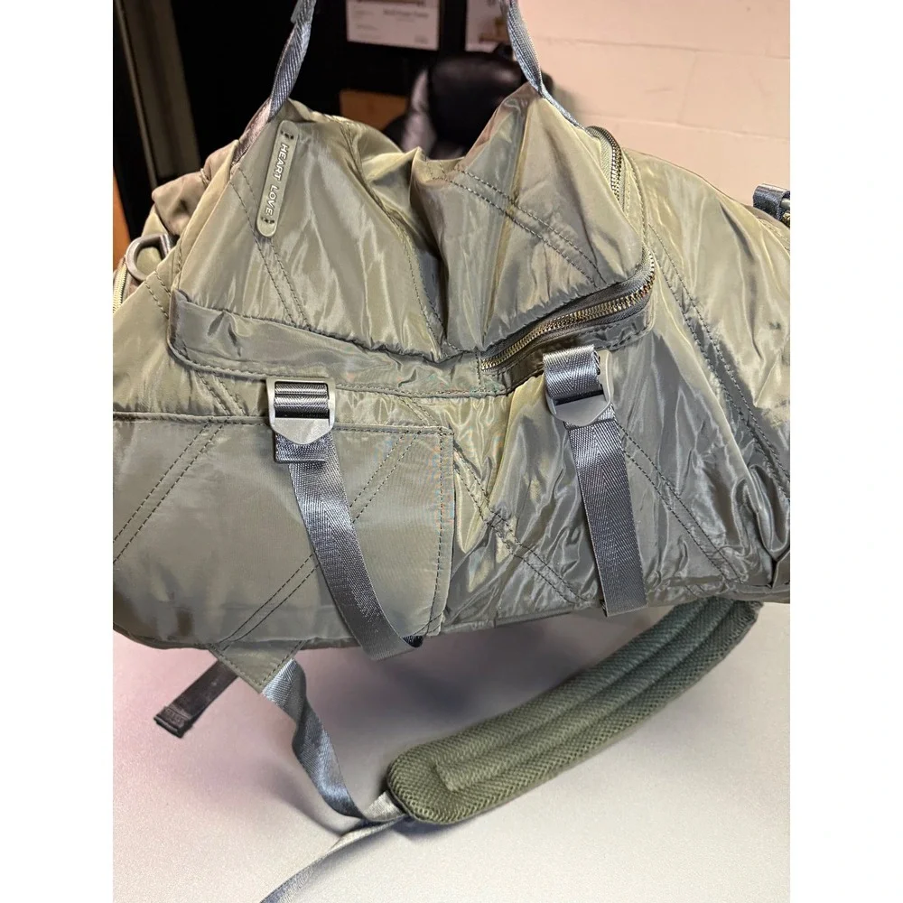 Heart Love‎ Olive Green Nylon Quilted Backpack Utility Tactical Straps Gold Tone